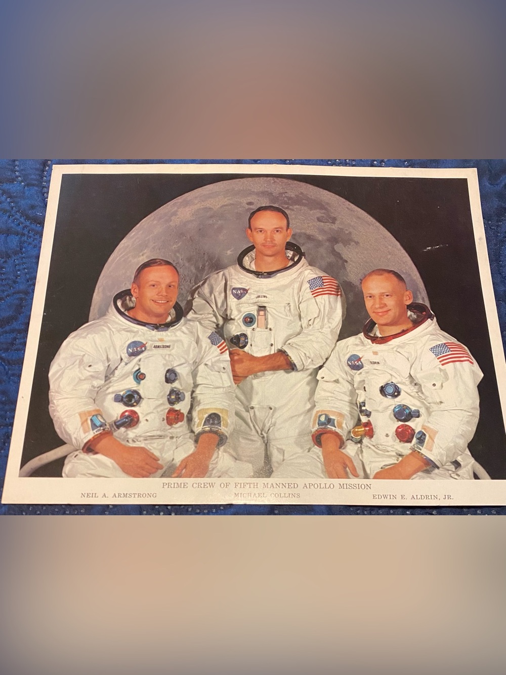 Vintage NASA Apollo 11 Crew Lithograph Print - White Space Suits